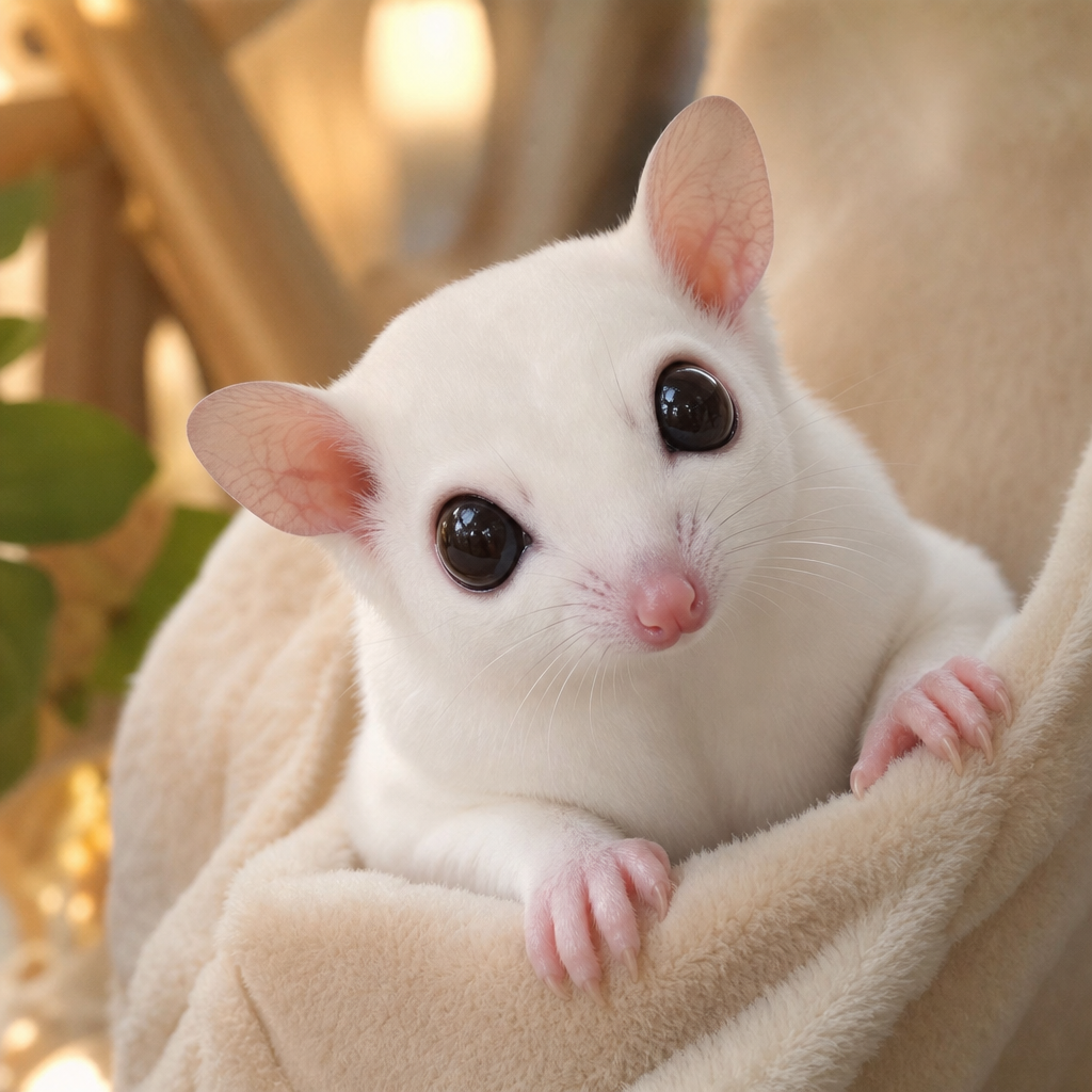Ilustrasi sugar glider Leucistic